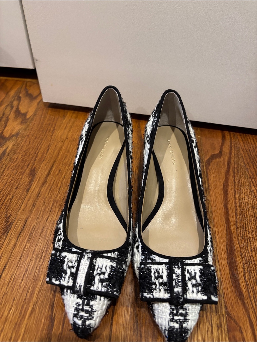 Ann Taylor Black and White Tweed Pointed Toe Pumps